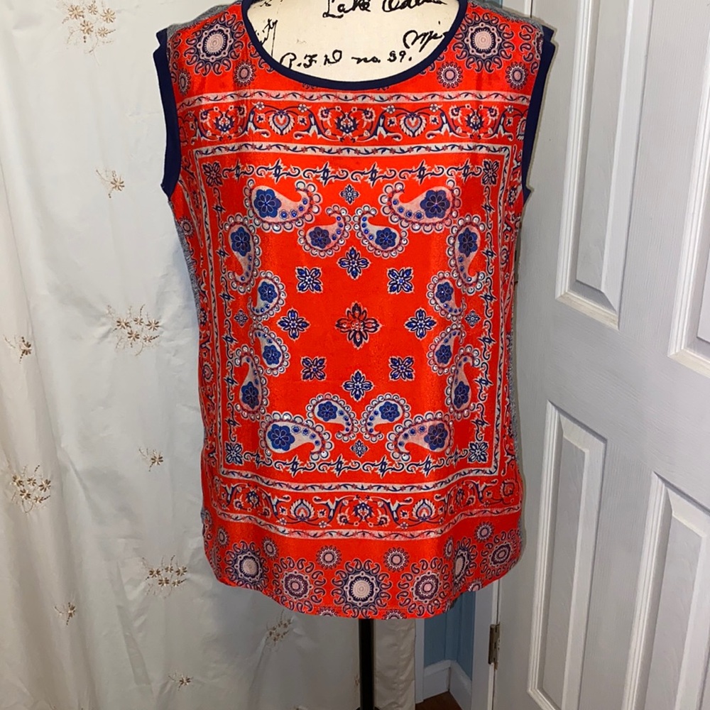 Beautiful red and blue sleeveless blouse